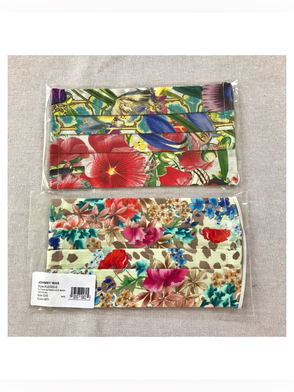 Johnny Was NWT Duo Floral Cotton Face Masks Tropical Flowers Pink Blue & Violet